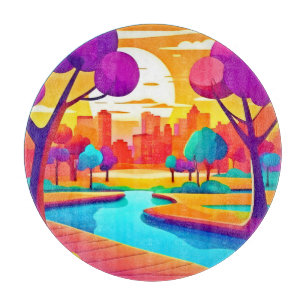 Vibrant Sunset City Park Cutting Board