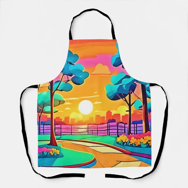 Vibrant Sunset Cityscape Apron (Front)