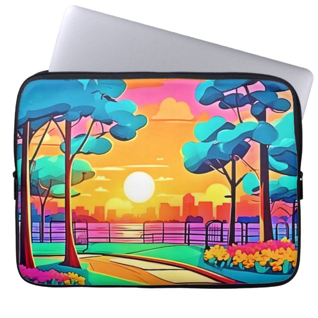 Vibrant Sunset Cityscape Laptop Sleeve (Front)