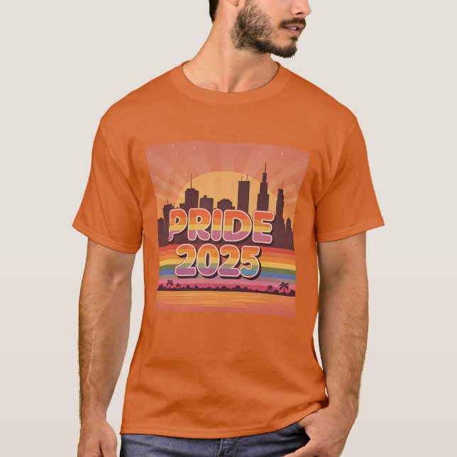 Vibrant Sunset Cityscape Pride 2025 Tshirt (Front)