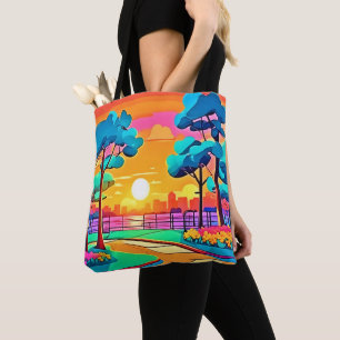 Vibrant Sunset Cityscape Tote Bag