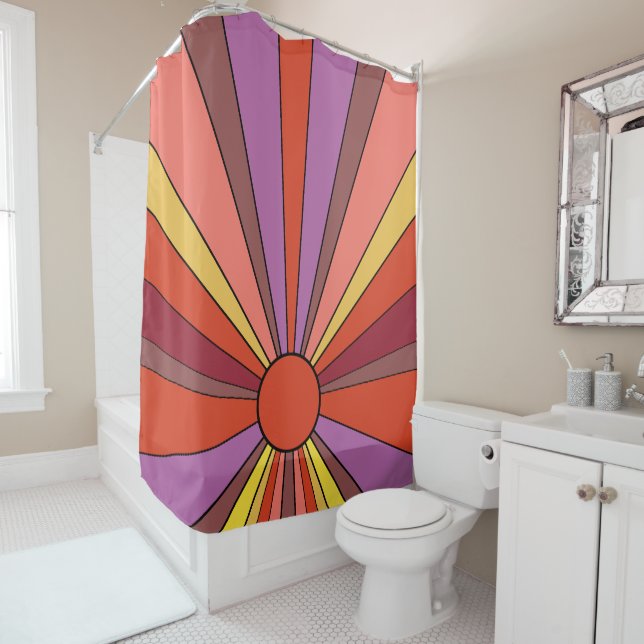 Vibrant Sunset Design Shower Curtain (In Situ)