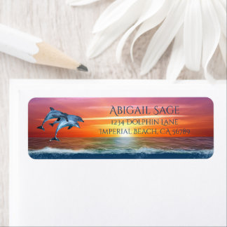 Vibrant Sunset Dolphins Jumping Ocean Address
