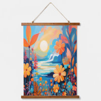 Vibrant Sunset Floral Landscape Nature Art