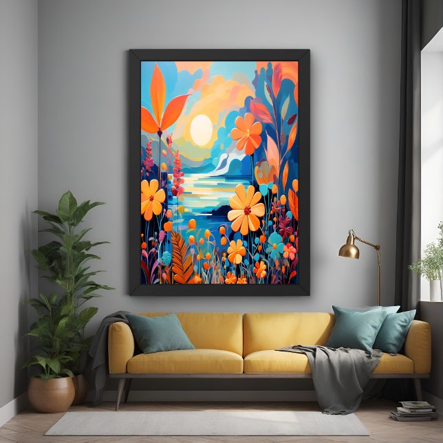 Vibrant Sunset Floral Landscape Nature Art Poster (Creator Uploaded)