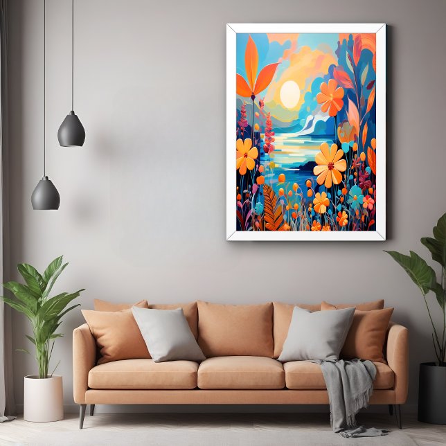 Vibrant Sunset Floral Landscape Nature Art Poster (Creator Uploaded)