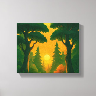 Vibrant Sunset Forest Illustration Canvas Print