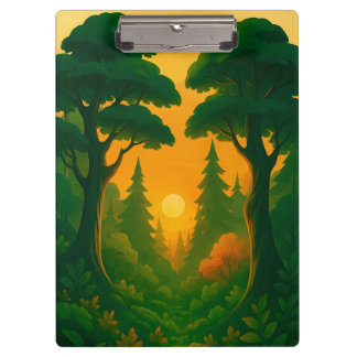 Vibrant Sunset Forest Illustration Clipboard