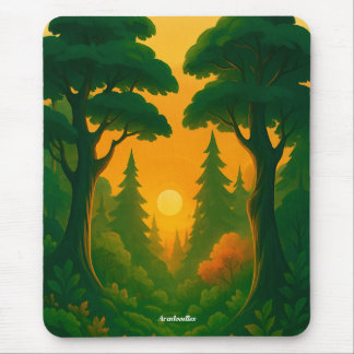 Vibrant Sunset Forest Illustration Mouse Mat