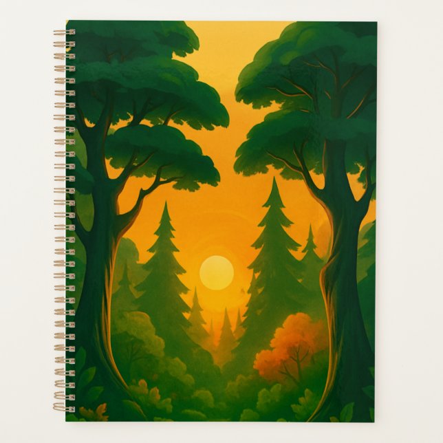 Vibrant Sunset Forest Illustration Planner (Front)