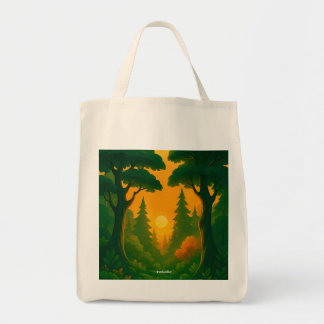 Vibrant Sunset Forest Illustration Tote Bag