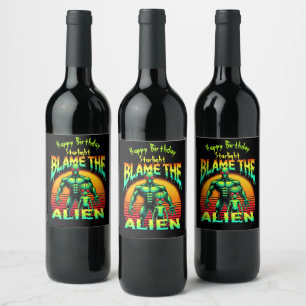 Vibrant Sunset Frames Green Alien Wine Label