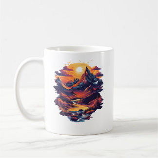 Vibrant Sunset Mountain and River Waterfall nature Coffee Mug