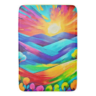 Vibrant Sunset Mountain Art Print Bath Mat