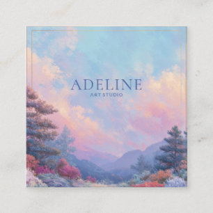 Vibrant Sunset Mountain Woodland Gold Frame Square Business Card