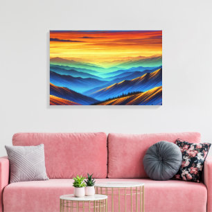 Vibrant Sunset Over Colourful Mountain Ranges Canvas Print
