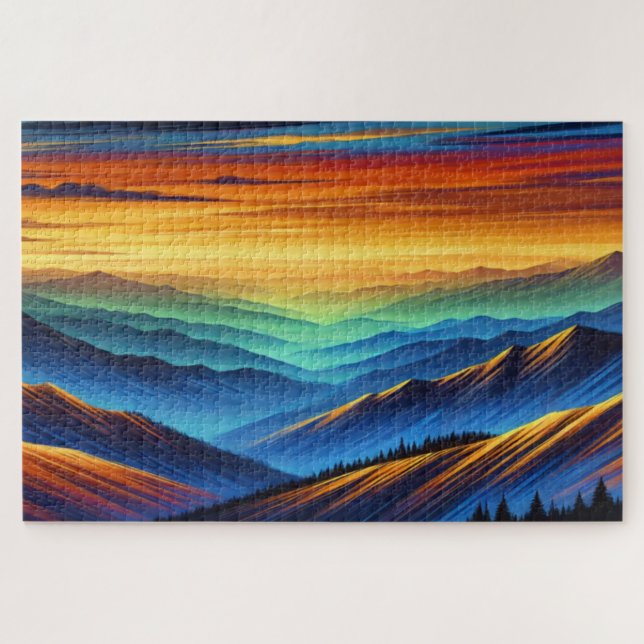 Vibrant Sunset Over Colourful Mountain Ranges Jigsaw Puzzle (Horizontal)
