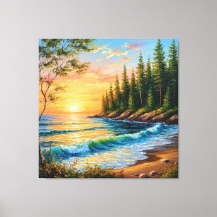 Vibrant Sunset Over Ocean Waves Canvas Print