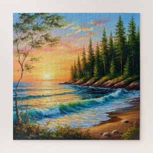 Vibrant Sunset Over Ocean Waves Jigsaw Puzzle