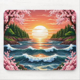 Vibrant Sunset Over Ocean Waves Mouse Mat