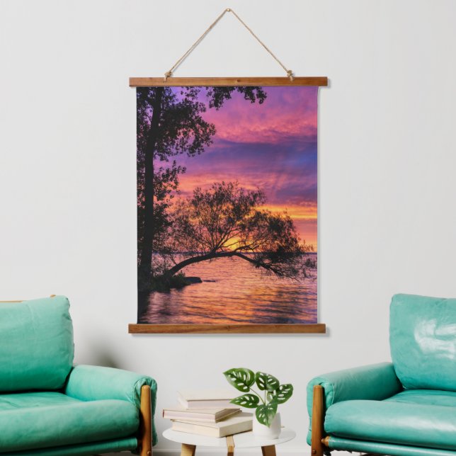 Vibrant Sunset Over Tranquil Waters Wall Art (Living Room)
