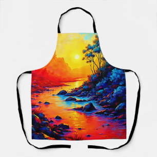 Vibrant Sunset River Landscape Art Apron