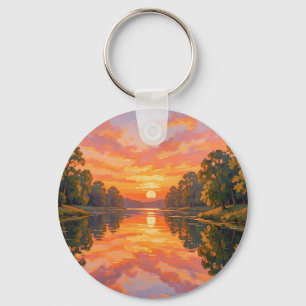 Vibrant Sunset River Reflection Key Ring