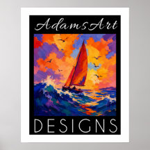 Vibrant Sunset Sailboat Ocean Impressionist