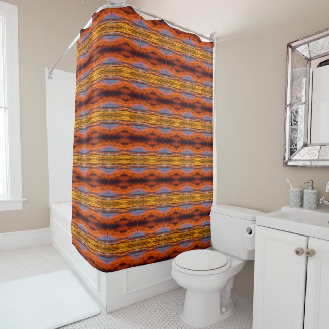 Vibrant sunset small pattern shower curtain (In Situ)