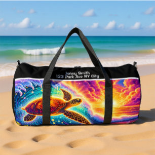 Vibrant Sunset Turtle Travel Monogram Personalize Duffle Bag