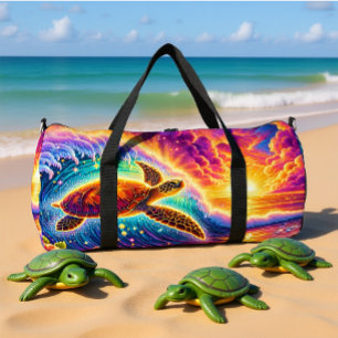 Vibrant Sunset Turtle Travel Monogram Personalize Duffle Bag