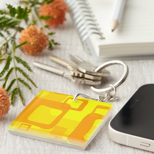 Vibrant Sunshine Flow – Modern Abstract Art Shapes Key Ring (Front Right)