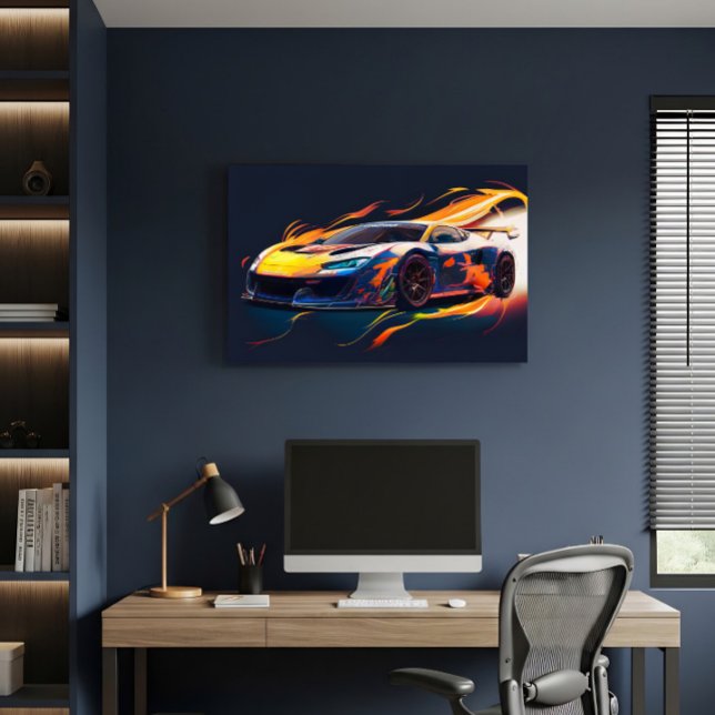 Vibrant Supercar Racing Digital Flames Canvas Print (Creator Uploaded)