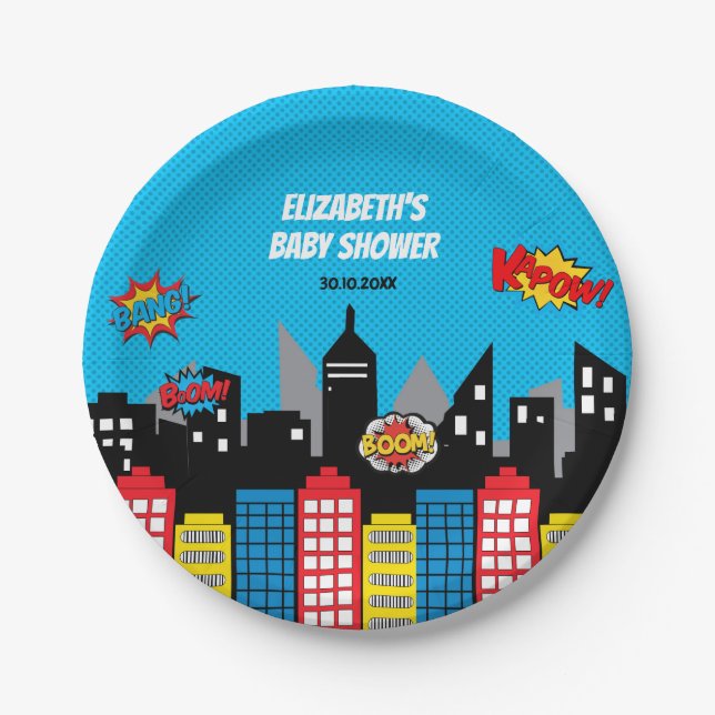 Vibrant Superhero Birthday Party Favour Paper Plate (Front)