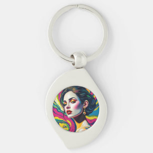 Vibrant surreal portrait art key ring