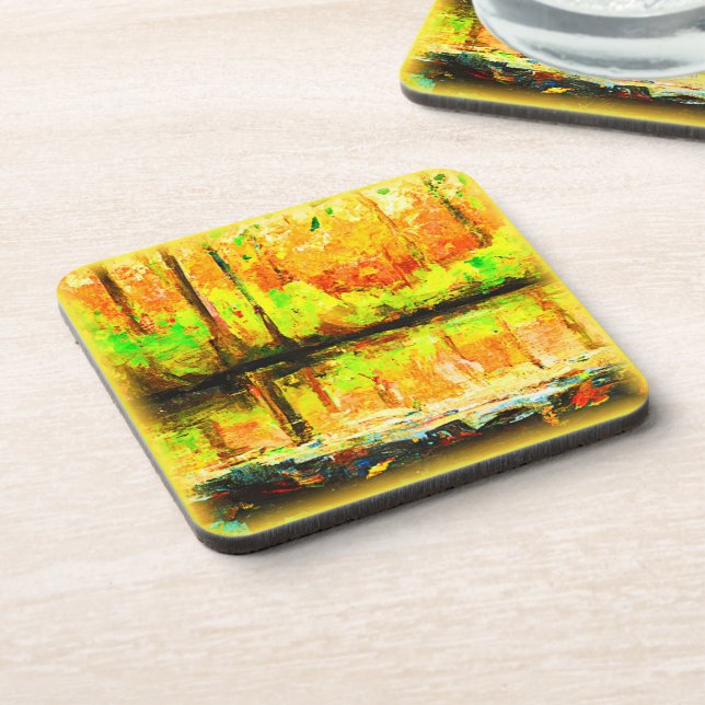 "Vibrant Swamp Forest" Cute Painting. Buy Now Coaster (Left Side)