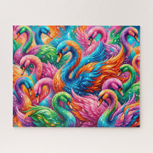 Vibrant Swan Dreamscape – Psychedelic Boho Jigsaw Puzzle