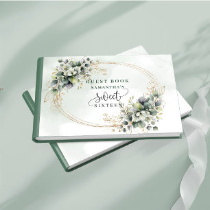 Vibrant Sweet 16 green and white boho watercolor Guest Book