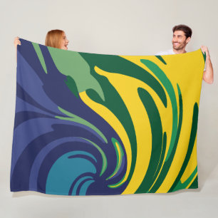 Vibrant Swirl of Green, Yellow, and Blue Fleece Blanket