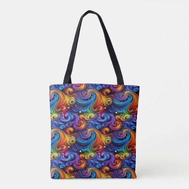 Vibrant Swirl Pattern Fleece Blanket Tote Bag (Back)