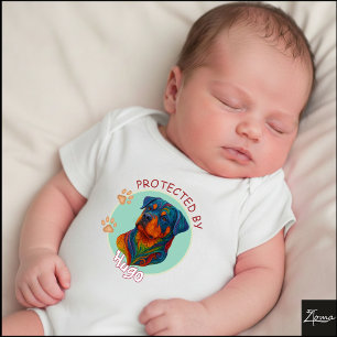 Vibrant Swirl Quilled Rottweiler dog Portrait Baby Bodysuit