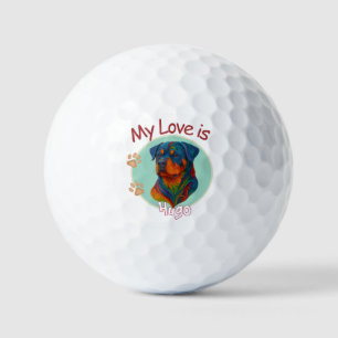 Vibrant Swirl Quilled Rottweiler dog Portrait Golf Balls