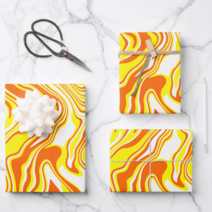 Vibrant Swirling Art in Orange, white & Yellow Wrapping Paper Sheet