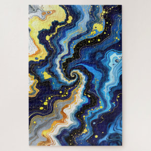 Vibrant Swirls of Blue and Gold 1 Jigsaw Puzzle