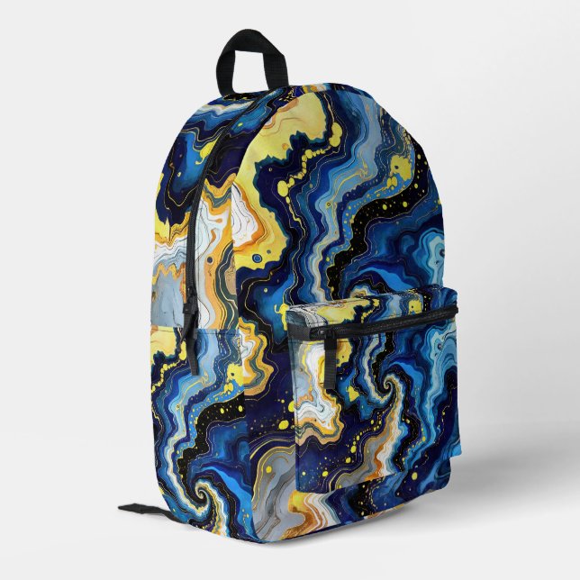 Vibrant Swirls of Blue and Gold 1 Printed Backpack (Back Corner Left)