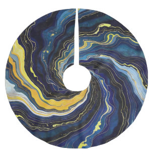 Vibrant Swirls of Blue and Gold 2 Brushed Polyester Tree Skirt