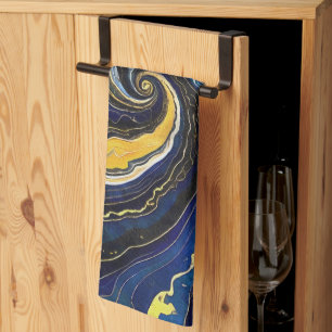 Vibrant Swirls of Blue and Gold 2 Tea Towel