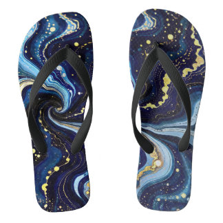 Vibrant Swirls of Blue and Gold 3 Flip Flops