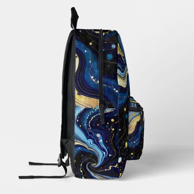 Vibrant Swirls of Blue and Gold 3 Printed Backpack (Left)