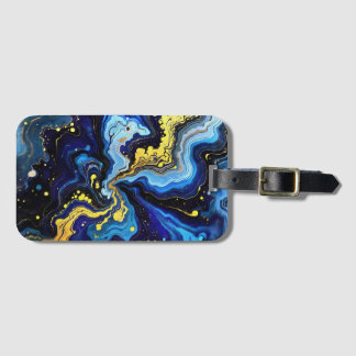 Vibrant Swirls of Blue and Gold 4 Luggage Tag
